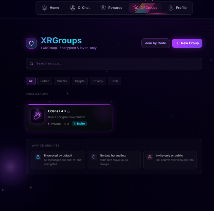 XR Groups encrypted voice and community channels